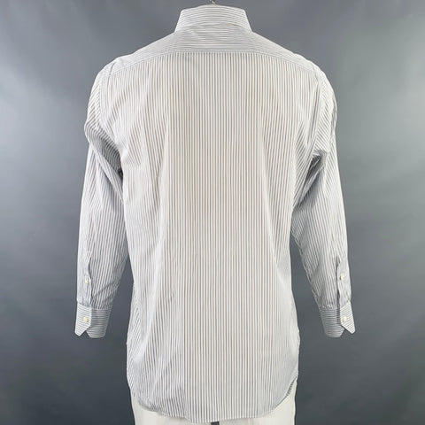 ERMENEGILDO ZEGNA Size L White Blue Brown Stripe Cotton Long Sleeve Shirt