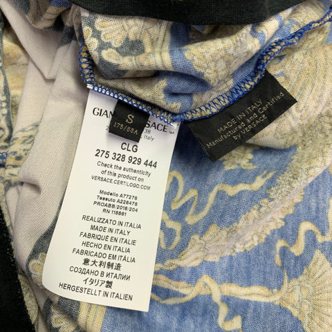 VERSACE Size S Blue Gold Print Cotton Crew Neck T-shirt