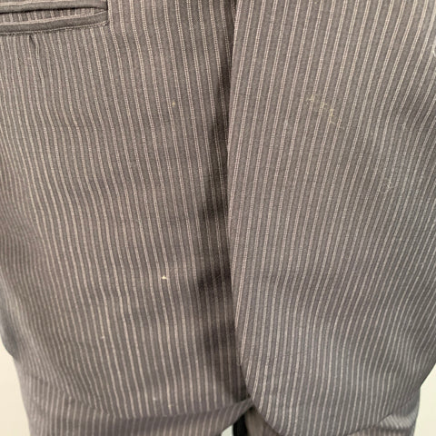 BAND OF OUTSIDERS Smoking croisé en laine à rayures bleu marine et noires, taille 38, revers châle