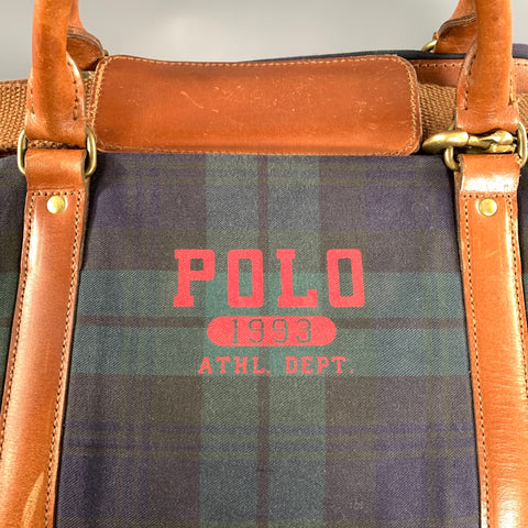 POLO Green Navy Plaid Canvas leather Bag