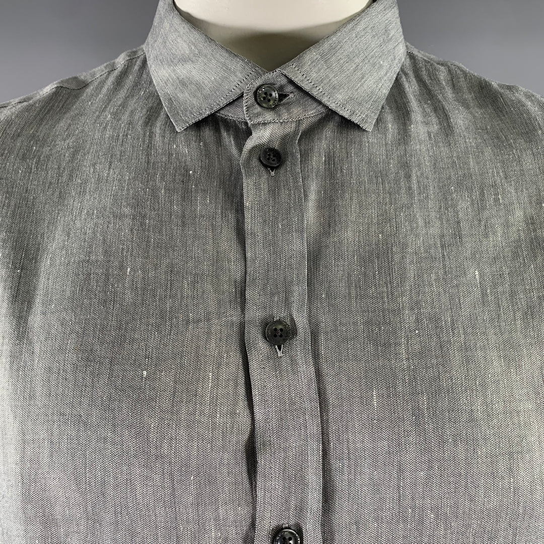 ARMANI COLLEZIONI Size XXL Grey Chambray Short Sleeve Shirt