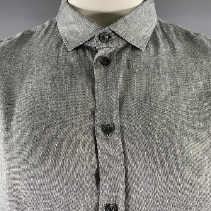 ARMANI COLLEZIONI Size XXL Grey Chambray Short Sleeve Shirt
