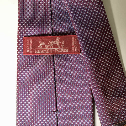 HERMES Purple Navy Cream Logo Silk Tie