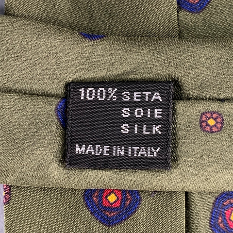 GIANNI VERSACE Green Navy Dots Silk Tie