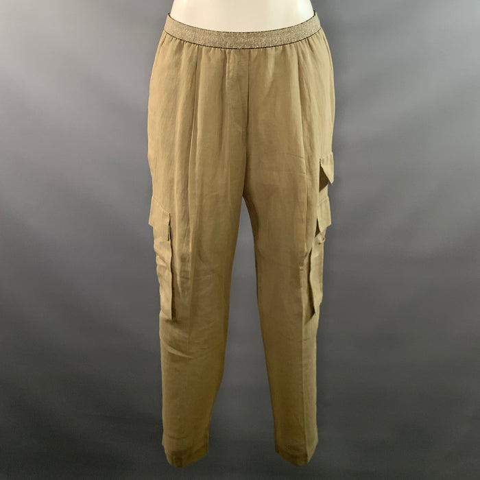 BRUNELLO CUCINELLI Size 6 Olive Gold Cotton Pleated Cargo Casual Pants