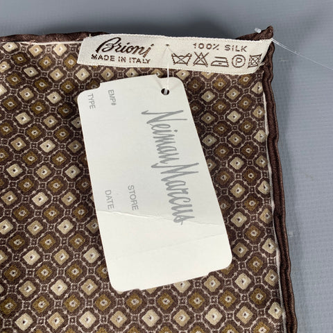 BRIONI Brown Taupe Abstrack Floral Silk Pocket Square