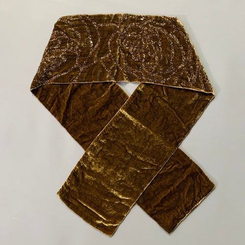 RALPH LAUREN COLLECTION Khaki Beaded Floral Viscose Silk Velvet Scarf