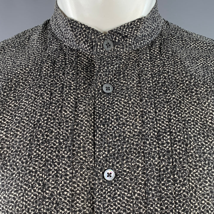JOHN VARVATOS Size M Black White Abstract Floral Pleated Tuxedo Long Sleeve Shirt