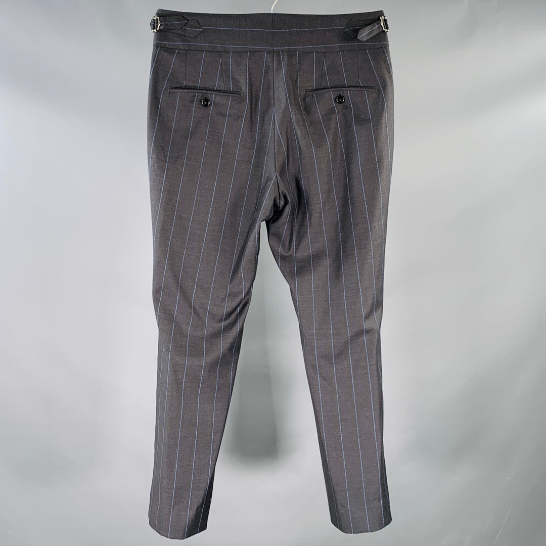 DOLCE & GABBANA Size 32 Black Blue Pinstripe Pleated Dress Pants Sui Generis Designer Consignment DOLCE & GABBANA Size 32 Black Blue Pinstripe Pleated Dress Pants Sui Generis Designer Consignment