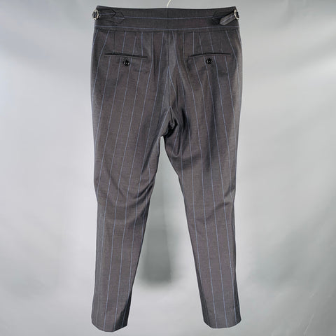 DOLCE & GABBANA Size 32 Black Blue Pinstripe Pleated Dress Pants