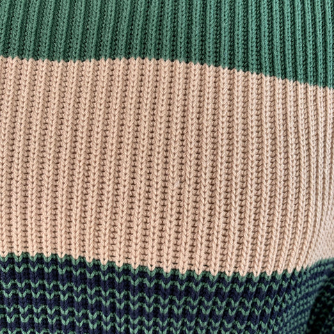 DUNHILL Size M Green Beige Stripe Cotton Crew Neck Sweater