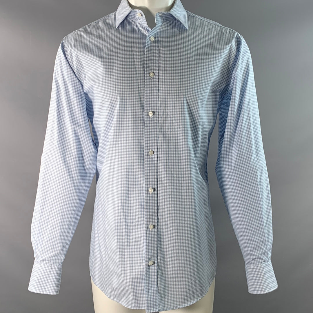 THOMAS DEAN Size M White Light Blue Checkered Long Sleeve Shirt