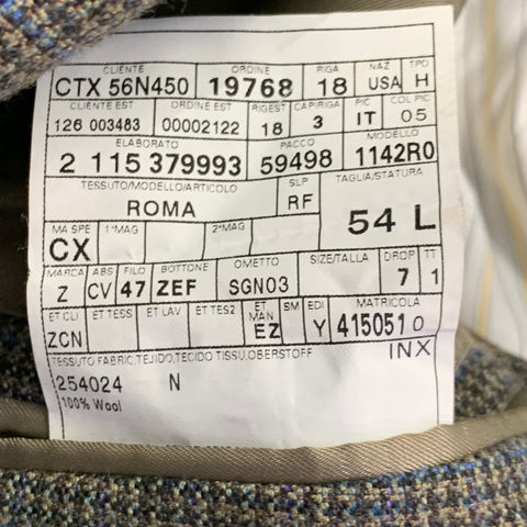 ERMENEGILDO ZEGNA Size 44 Long Grey Blue Houndstooth Wool Sport Coat