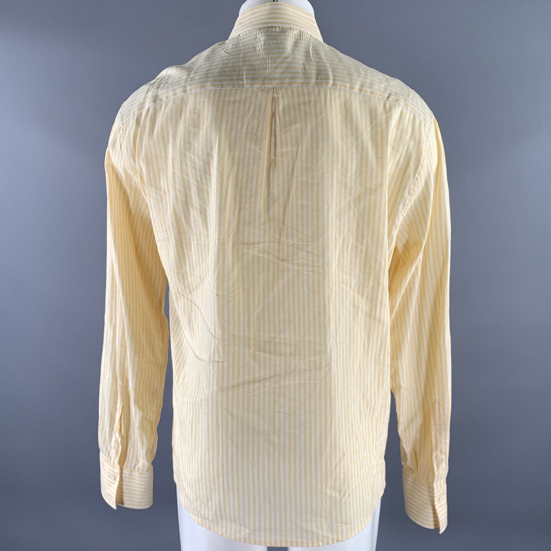 BRUNELLO CUCINELLI Size XXXL Yellow White Stripe Linen Cotton Long Sleeve Shirt