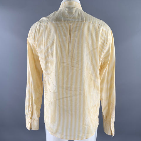 BRUNELLO CUCINELLI Size XXXL Yellow White Stripe Linen Cotton Long Sleeve Shirt
