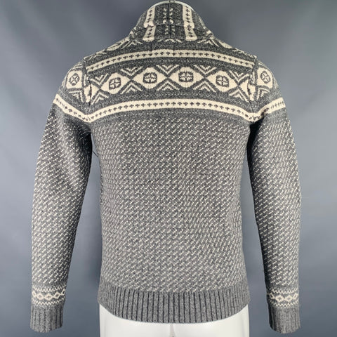 WOOLRICH Taille S Gris Blanc Cardigan Châle Nordique Laine Cachemire