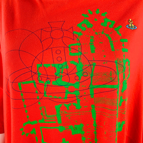 VIVIENNE WESTWOOD Size M Red Cotton Graphic Side Buttons Cathedral T-Shirt Dress