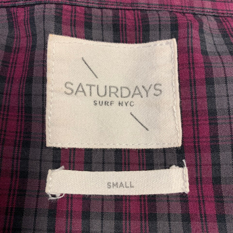 SATURDAYS NYC Size M Pink Charcoal Plaid Cotton Button Down Collar One Pocket Long Sleeve Shirt