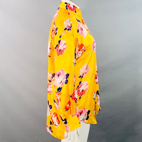 MSGM Size L Yellow Multi Color Satin Floral Button Up Shirt