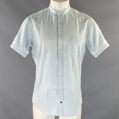 TAYLOR STITCH Size M Blue White Stripe Cotton Button Down Short Sleeve Shirt