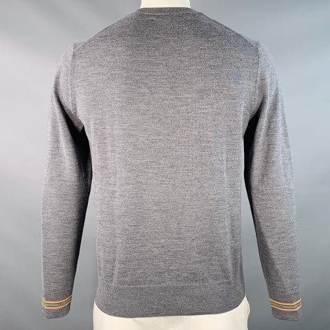 BURBERRY Size L Grey Polyamide Blend Contrast Trim Crew Neck Pullover