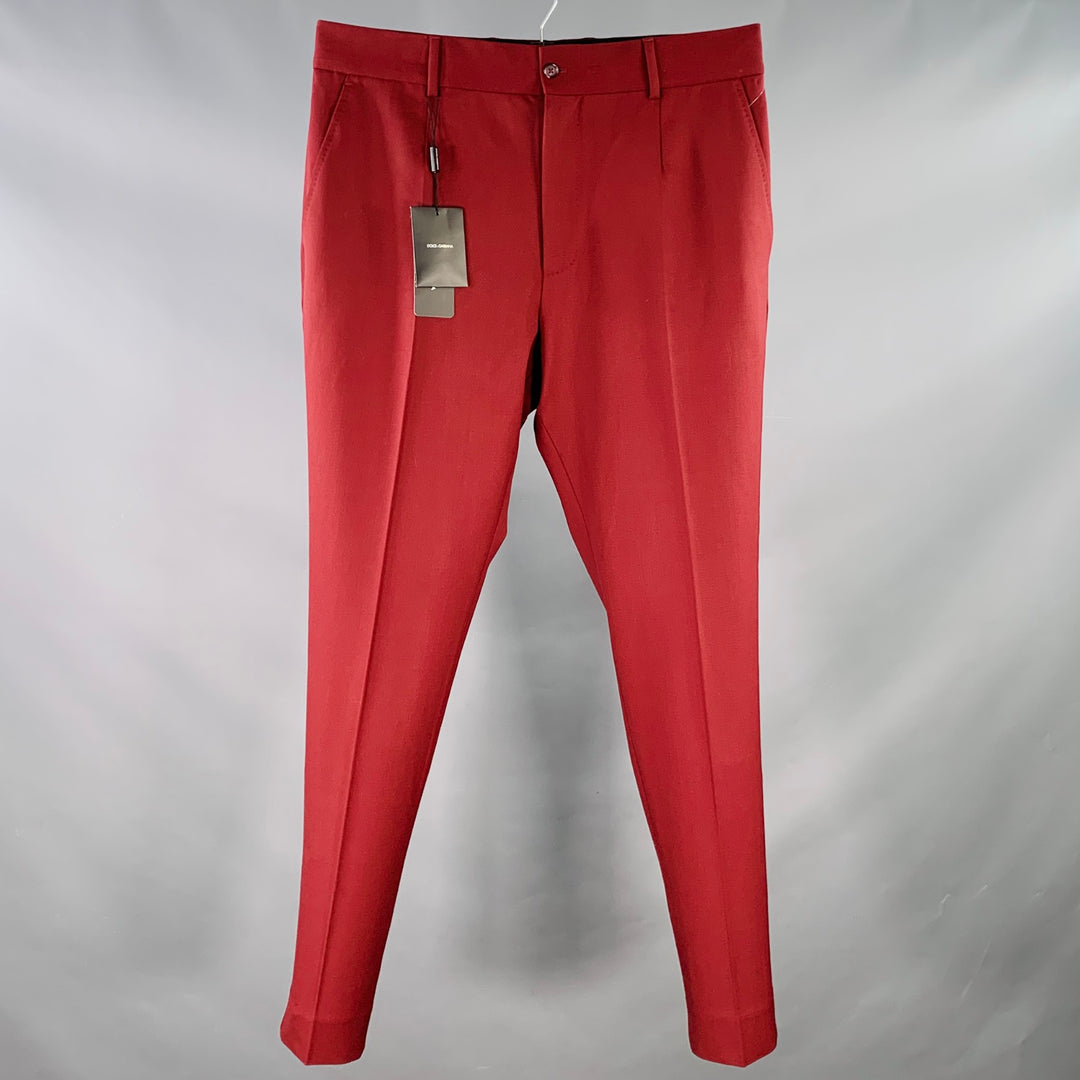 DOLCE & GABBANA Size 38 Burgundy Wool Blend Tapered Zip Fly Dress Pants