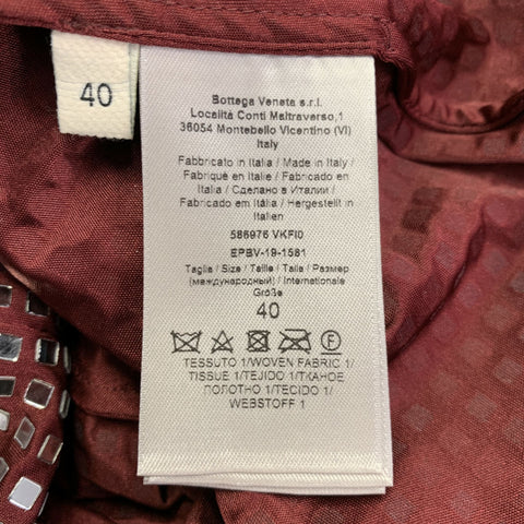BOTTEGA VENETA Fall 2019 Size S Burgundy Silver Satin Jersey Embellishment Shirt