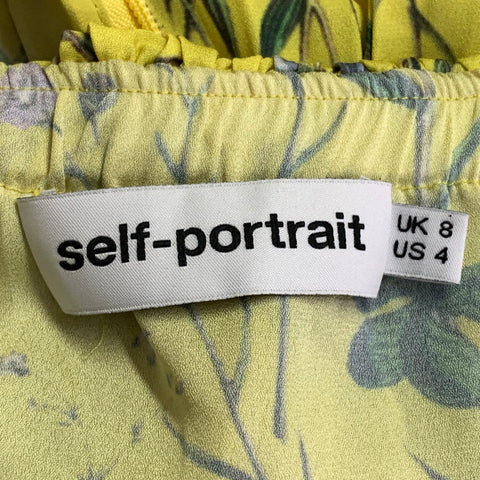 SELF-PORTRAIT Size 4 Yellow Blue Polyester Floral Pleated Off Shoulder Dress