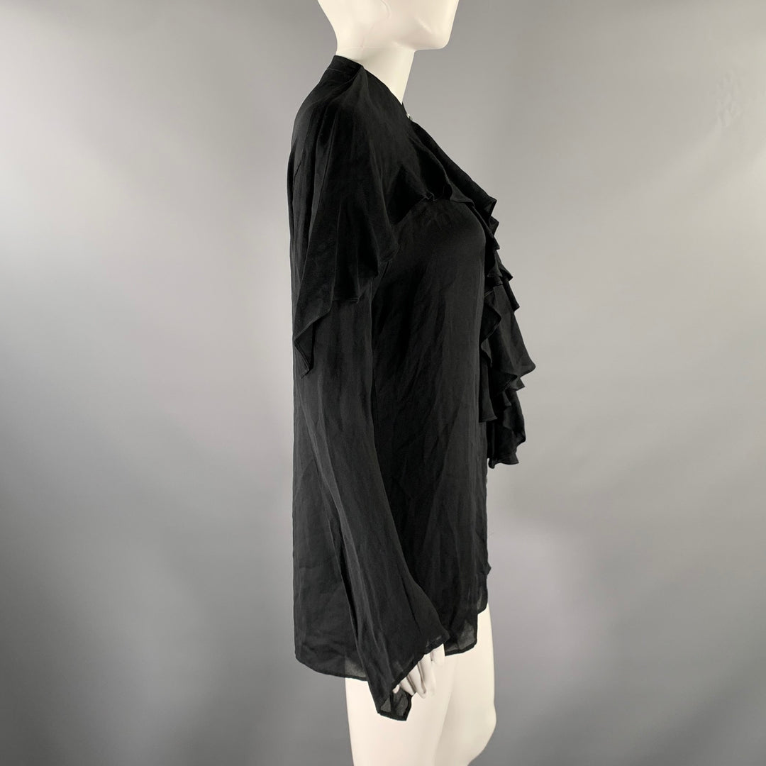 JIL SANDER Size 0 Black Silk Ruffled Blouse