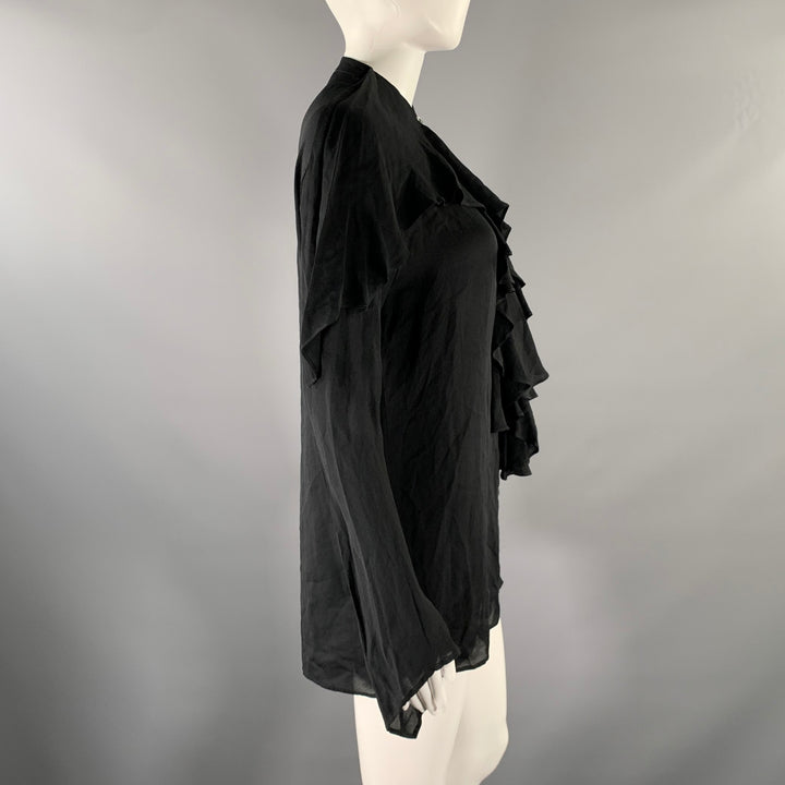 JIL SANDER Size 0 Black Silk Ruffled Blouse