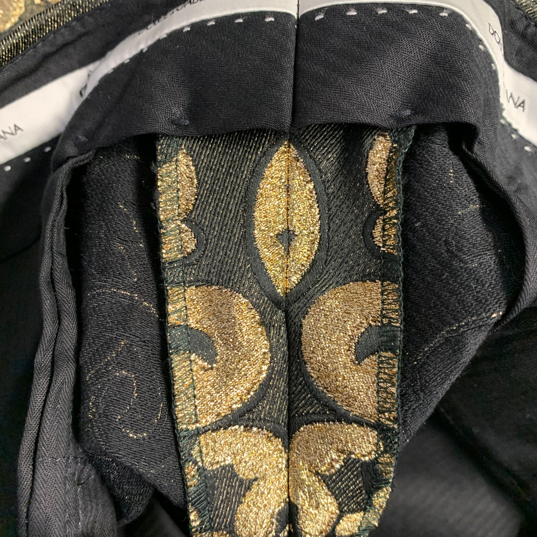 DOLCE & GABBANA Size 30 Black Gold Brocade Polyester Cotton Dress Pants