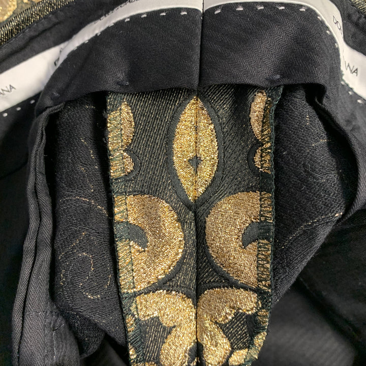 DOLCE & GABBANA Size 30 Black Gold Brocade Polyester Cotton Dress Pants