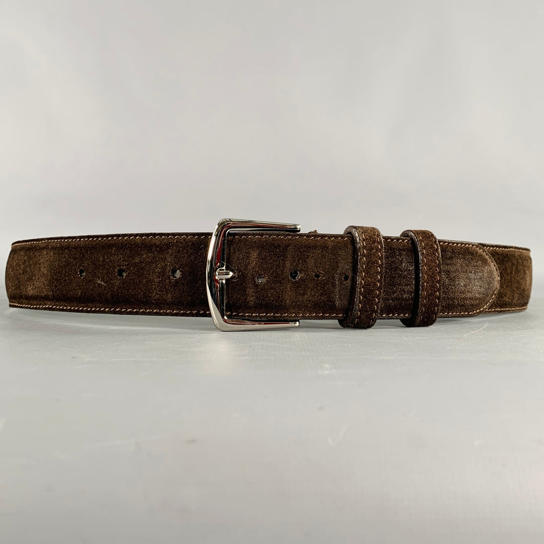 LORO PIANA Size 38 Dark Brown Silver Suede Belt