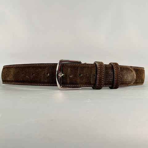 LORO PIANA Size 38 Dark Brown Silver Suede Belt