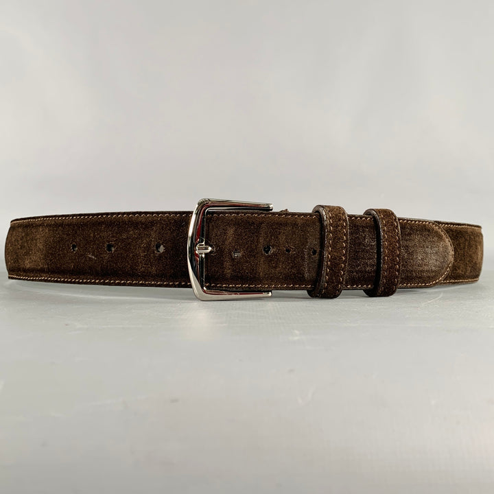 LORO PIANA Size 38 Dark Brown Silver Suede Belt