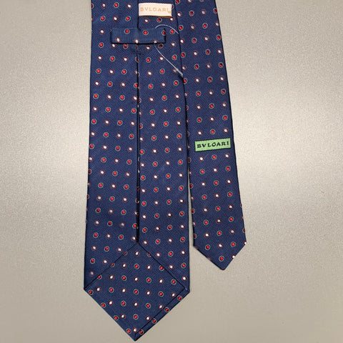 BVLGARI Navy Red Polka Dot Silk Tie