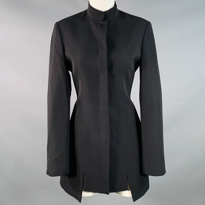 VERSUS by GIANNI VERSACE Size 8 Black Virgin Wool Nehru Collar Hidden Buttons Coat