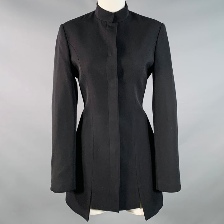 VERSUS by GIANNI VERSACE Size 8 Black Virgin Wool Nehru Collar Hidden Buttons Coat
