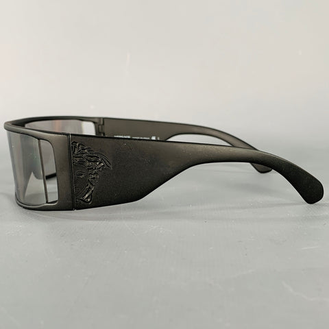 VERSACE Black Acetate Wrap Around Rectangle Sunglasses
