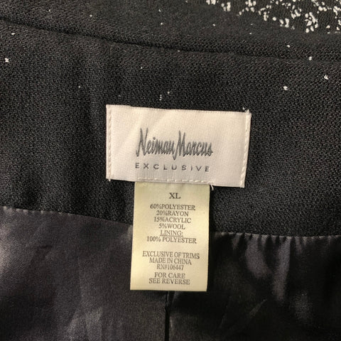 NEIMAN MARCUS Size XL Black White Polyester Blend Herringbone Open Front Coat