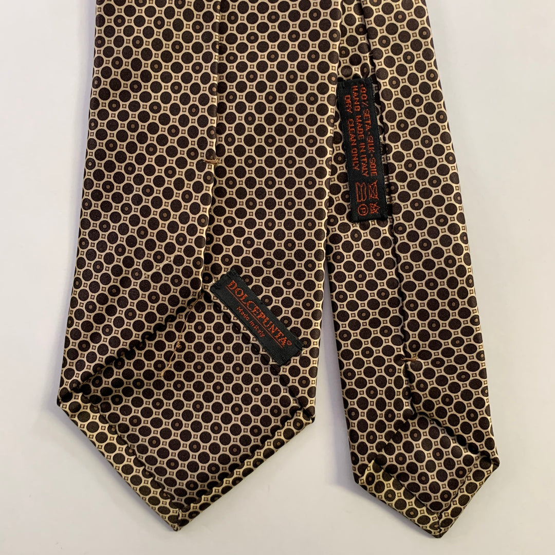 DOLCEPUNTA Brown Gold Polka Dot Foulard Silk Tie