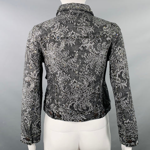 MARC JACOBS Size S Black White Denim Rhinestones Cropped Jacket