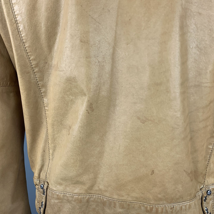 BROGDEN M Tan Distressed Leather Motorcycle Jacket