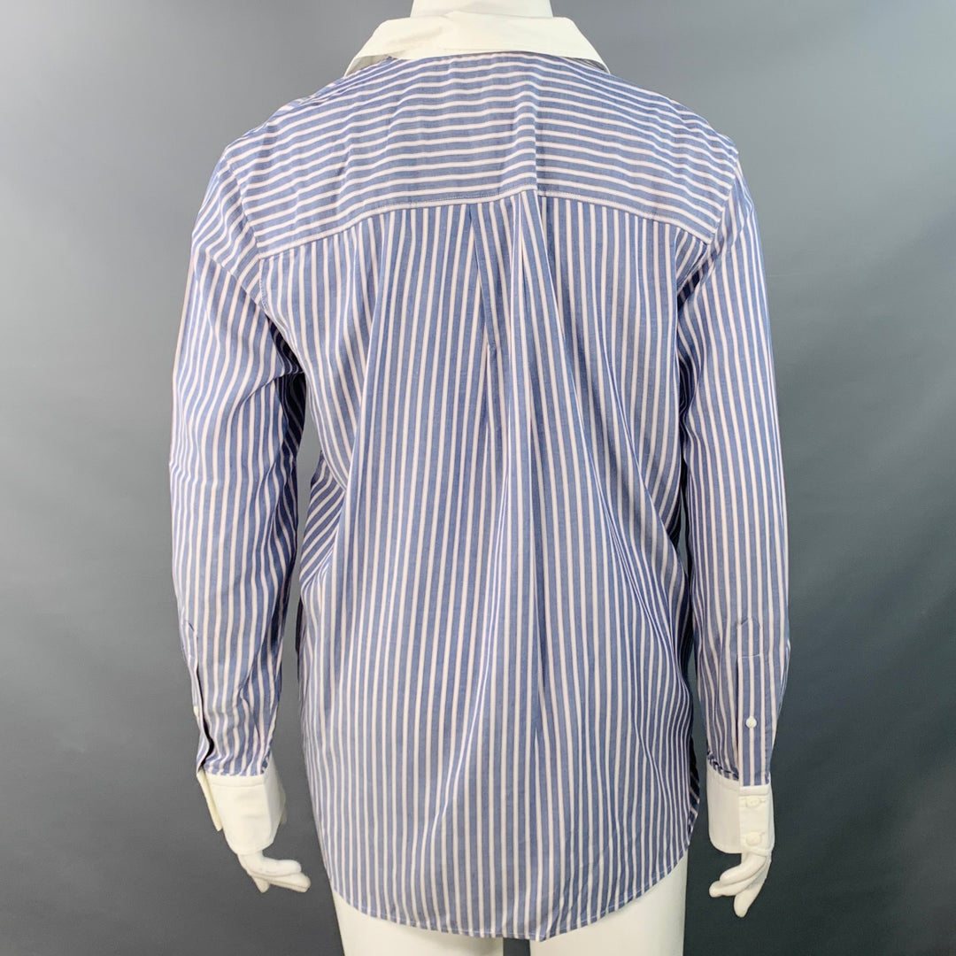 RAG & BONE Size L Blue White Rayon Cotton Stripe One Pocket Shirt