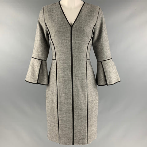 ELIE TAHARI Talla 4 Vestido de manga 3/4 con mezcla de poliéster blanco y negro