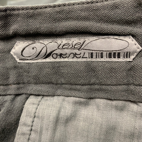 DIESEL Taille 28 Pantalon décontracté en coton et lin gris avec braguette boutonnée