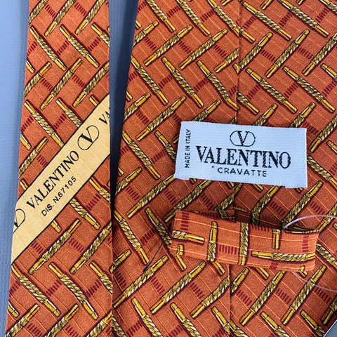 VALENTINO Gold Copper Abstract Silk Tie