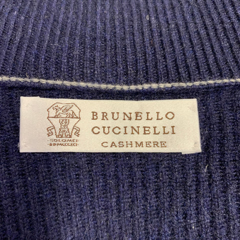 BRUNELLO CUCINELLI Size 44 Navy Ribbed Cashmere Button Up Cardigan