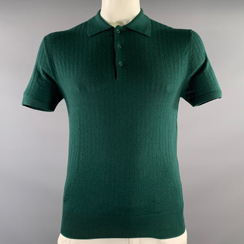 MR TURK Size L Green Ribbed Merino Wool Dagger Polo