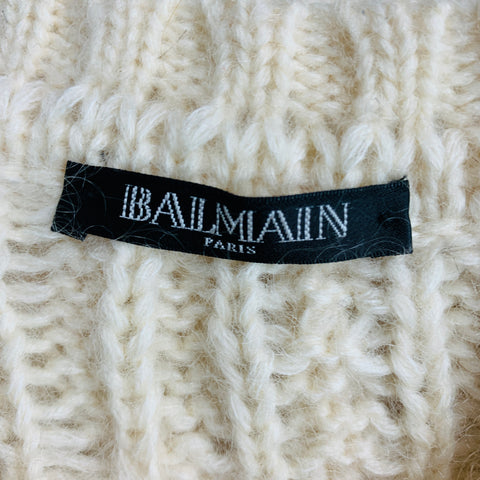 BALMAIN Size S Cream Mohair Blend Chunky Knit Sweater